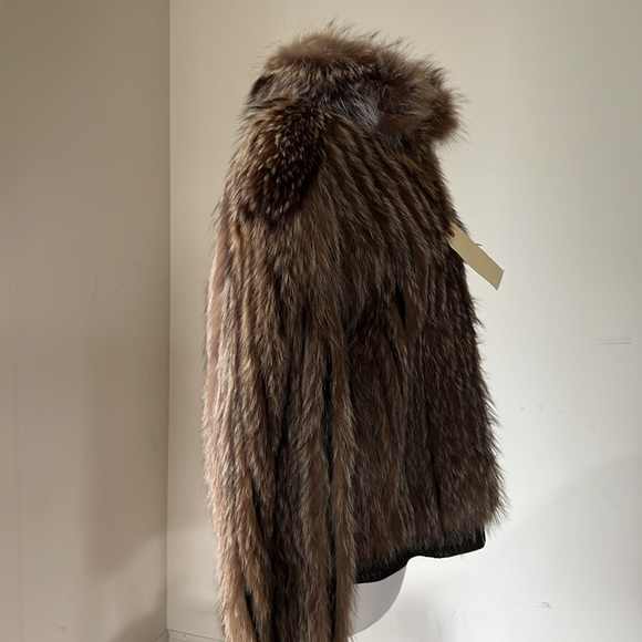 Furvien Paris Vintage Authentic Racoon Fur Brown Short w/Leather Trim Size L - Picture 3 of 16